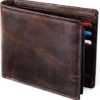 GSOIAX Top Genuine Grain Leather Premium Crazy Horse Wallet for Men-Handcrafted Vintage RFID Blocking Bifold 11 Card Slots 2 ID Windows & 2 Cash Pockets wallet Gift for Him(Red-brown)