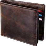 GSOIAX Top Genuine Grain Leather Premium Crazy Horse Wallet for Men-Handcrafted Vintage RFID Blocking Bifold 11 Card Slots 2 ID Windows & 2 Cash Pockets wallet Gift for Him(Red-brown)