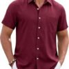 Mens Linen Shirt Short Sleeve Wrinkle Free Casual Untucked Button Down Shirts Beach Breathable Tops Summer